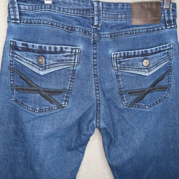 T K Axel Jeans Mens 32x32 Blue Slim Bootcut Dark Wash Cotton Denim Flap Pockets - Picture 3 of 13